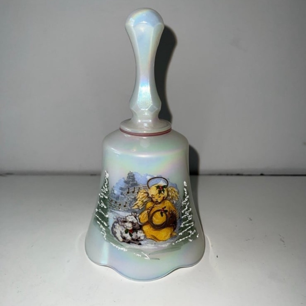 Fenton Art Glass Angel Bell In Milk Carnival Christmas 1991